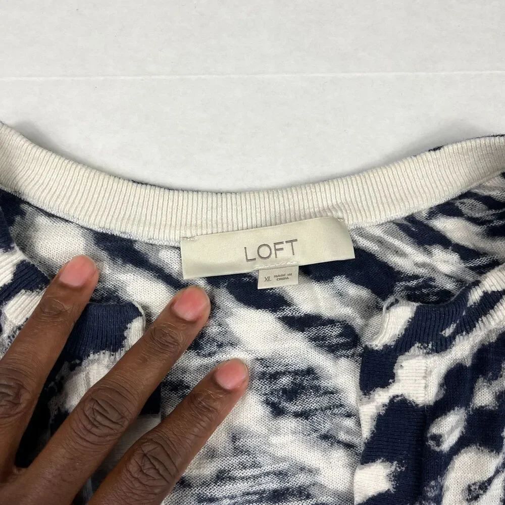 LOFT Cotton V-Neck Sweater Tie Dye Breathable Lightweight Layering Pullover XL - Picture 4 of 10